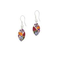 Floral Earrings Mixed Colours Marquise Drop Silver Small