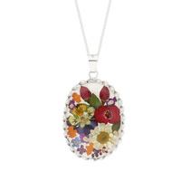 Floral Necklace Mixed Oval Silver Large