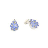 Floral Earrings Blue Teardrop Stud Silver Small