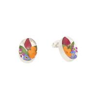 floral earrings mixed colourful oval stud silver small