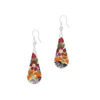 Floral Earrings Mixed Colours Teardrop Drop Silver Large