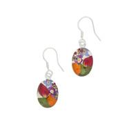 Floral Earrings Mixed Petal Oval Drop Silver Small