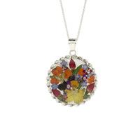 Floral Necklace Mixed Colourful Round Silver Large
