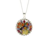 floral necklace mixed colourful round silver large