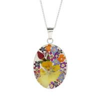 Floral Necklace Mixed Petal Oval Silver Large