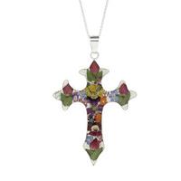 floral necklace mixed pointed cross silver large