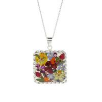 Floral Necklace Mixed Square Silver Large