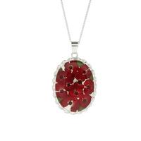 Floral Necklace Red Oval Silver Large