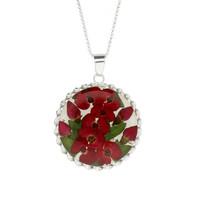 Floral Necklace Red Round Silver Large