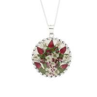 Floral Necklace Red, White & Green Round Silver Large