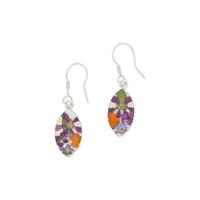 Floral Earrings Mixed Colours Teardrop Drop Silver Small