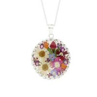 floral necklace mixed colours round silver large