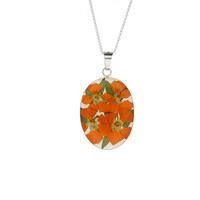 floral necklace orange oval silver large