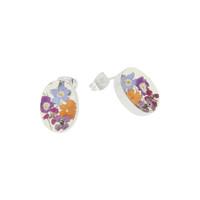 Floral Earrings Mixed Petals Oval Stud Silver Small