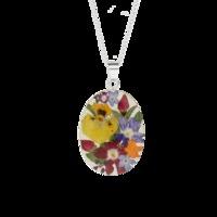 Floral Necklace Mixed Colouful Oval Silver Large