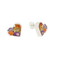 Floral Earrings Mixed Heart Stud Silver Small