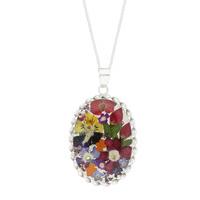 Floral Necklace Mixed Colours Oval Silver Large