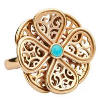 Flore 9ct Yellow Gold Turquoise Filigree Eight Petal Ring