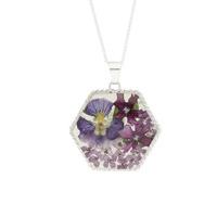 Floral Necklace Blue & Purple Hexagon Silver Large