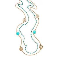 Flore 9ct Yellow Gold Vermeil Turquoise Long Filigree Necklace