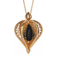 Flore Yellow Gold Vermeil Whitby Jet Filigree Droplet Necklace