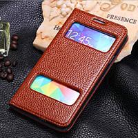 For Samsung Galaxy Case with Stand / with Windows / Flip Case Full Body Case Geometric Pattern Genuine Leather Samsung S5