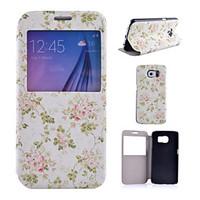 For Samsung Galaxy Case Card Holder / Wallet / with Stand / with Windows / Flip Case Full Body Case Flower PU Leather SamsungS6 / S5 Mini