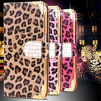 For Samsung Galaxy Case Wallet / Card Holder / Rhinestone / with Stand / Flip Case Full Body Case Leopard Print PU Leather SamsungS6 edge