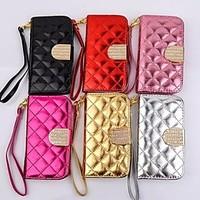 For iPhone 5 Case Wallet / Card Holder / Rhinestone / with Stand / Flip Case Full Body Case Solid Color Hard PU Leather iPhone SE/5s/5