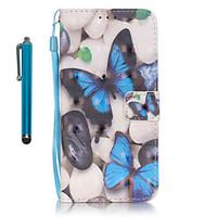 For Samsung Galaxy S7 edge S7 Case Cover with Stylus Blue Butterfly 3D Painting PU Phone Case S6 edge S6 S5 S4