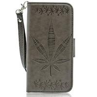 For Solid Color Hand Rope Style Embossing Maple Leaf PU Card Holder Wallet Phone Case for iPhone 7 Plus 7 6 Plus 6 SE 5