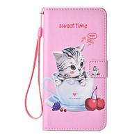 For iPhone 7 7 Plus 6S 6 Plus SE 5S Case Cover Naughty Cat Pattern Painting Card Stent PU Leather Lanyard Phone Case