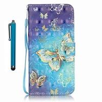 For Samsung Galaxy A5 (2016) A3 (2016) Case Cover with Stylus Gold Butterfly 3D Painting PU Phone Case