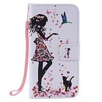 For Samsung Galaxy J3 J3(2016) Woman and Cat Painted Card Holder Wallet PU Leather Phone Case