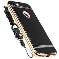 For Apple iPhone 7 Plus 7 6 Plus 6S 5 5S SE Solid Color Genuine Leather Plating Frame Back Cover Case with Lanyard