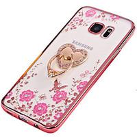 For Samsung S7 Edge S7 Cover Case Rhinestone Plating Ring Holder Translucent DIY Case Back Cover Case Flower Soft TPU S6 Edge plus S6 Edge S6