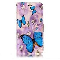 For LG G6 Case Cover Purple Flowers Butterfly Pattern Shine Relief PU Material Card Stent Wallet Phone Case