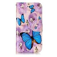 For Apple iPhone 7 7 Plus 6S 6 Plus SE 5S 5 Case Cover Purple Flowers Butterfly Pattern Shine Relief PU Material Card Stent Wallet Phone Case