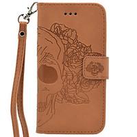 For Solid Color Hand Rope Style Embossing Skull PU Card Holder Wallet Phone Case for iPhone 7 Plus 7 6 Plus 6 SE 5