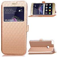 For Huawei P8 Lite (2017) P8 Lite Case Cover Card Holder with Stand with Windows Flip Full Body Solid Color Hard PU Leather