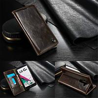 For LG Case Card Holder / Wallet / with Stand / Flip Case Full Body Case Solid Color Hard Genuine Leather LG