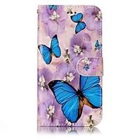 For Samsung Galaxy A3 A5 (2017) Case Cover Purple Flowers Butterfly Pattern Shine Relief PU Material Card Stent Wallet Phone Case