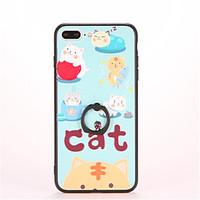 For Ring Holder Embossed Pattern Case Back Cover Case Cat Hard PC for Apple iPhone 7 Plus iPhone 7 iPhone 6s Plus iPhone 6 Plus iPhone 6s