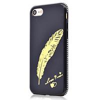 For Gold-Plated Feather Pattern Side Rhinestone Mirror Function Soft TPU Phone Case for iPhone 7 Plus 7 6S Plus 6S 6