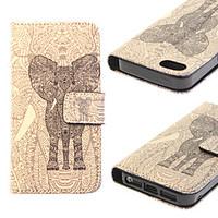 For iPhone 5 Case Card Holder / with Stand / Flip Case Full Body Case Elephant Hard PU Leather iPhone SE/5s/5