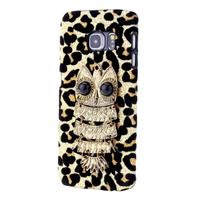 For Galaxy S6 Edge PC Phone Protect Case Luxury Glitter Leopard Print with Special Metal Owl Pattern Design