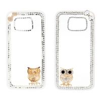 For Samsung Galaxy S6 PC Phone Protect Case Luxury Bling Bling Crystal with Special Metal Owl Pattern Design