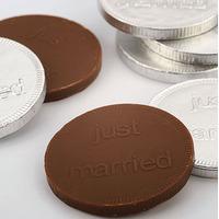 Foil Wrapped Silver Just Married Chocolate Coins Favours Pack