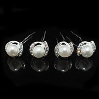 Four Pieces Alloy Wedding Bridal Hairpins With Rhinestones And Imitation Pearls