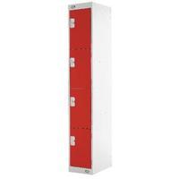 four compartment locker red door 300mm deep mc00023